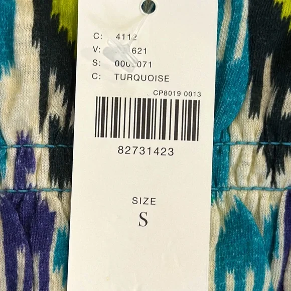 Anthropologie Women's Smocked Tube‎ Top Blue/Green Ikat Print Strapless Tank-S - Picture 7 of 9